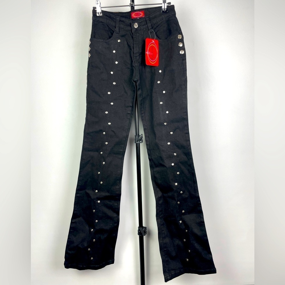 Vintage Milly Jeans Black Studded Y2K Bell Bottom Flared Denim